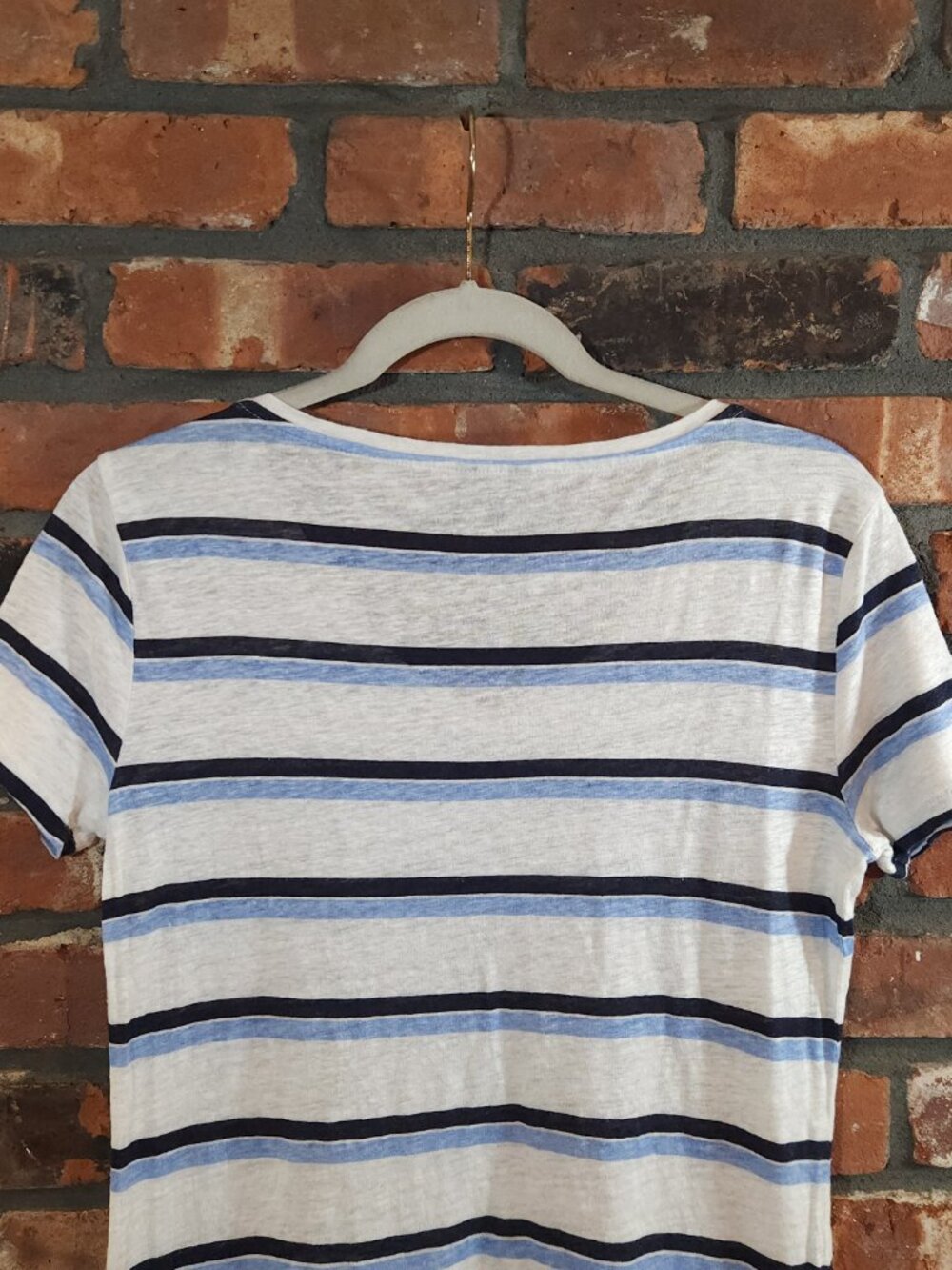 Ann Taylor 100% Linen Short Sleeve Striped V-neck T-shirt Coastal Women's M - Picture 5 of 6